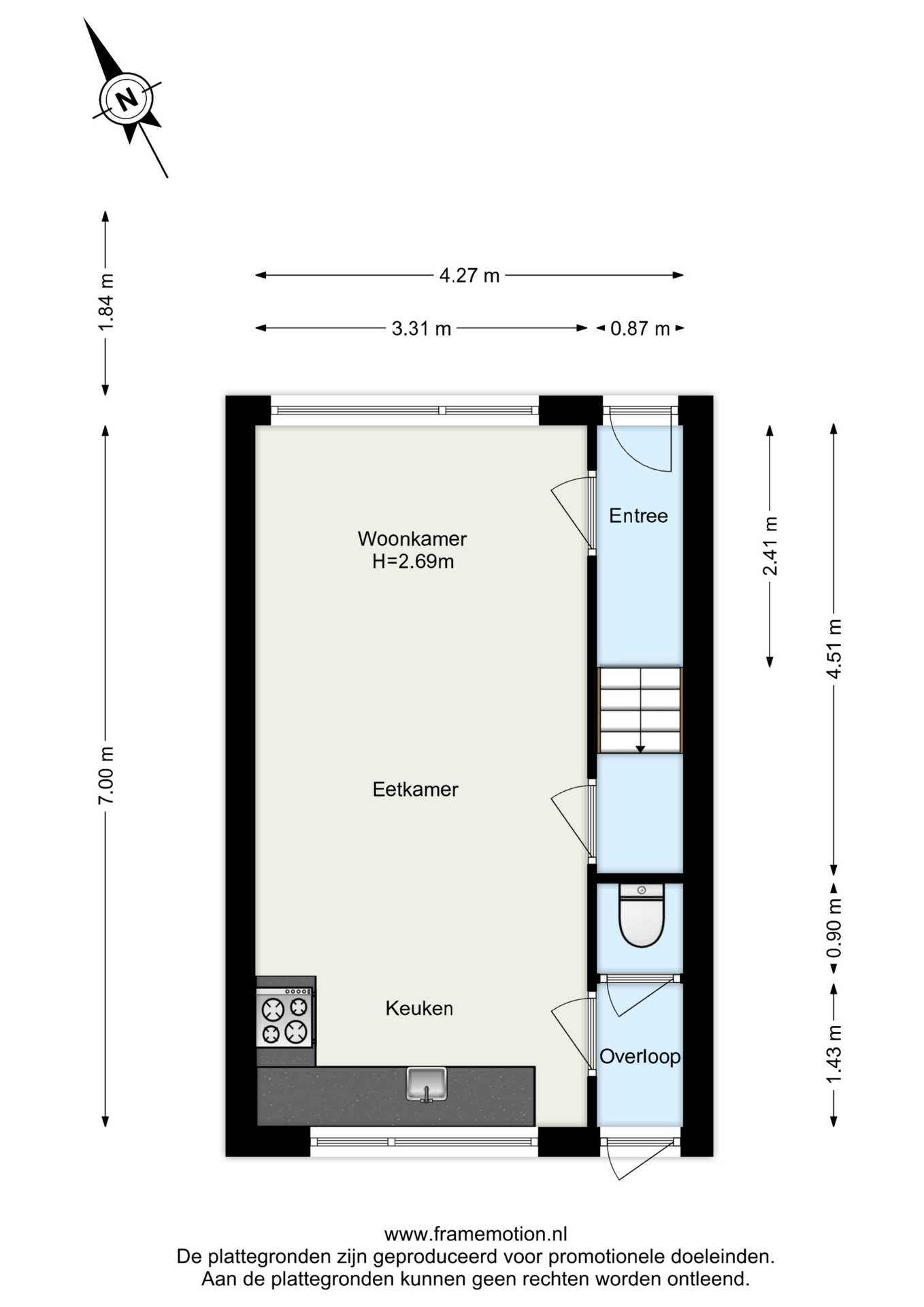Plattegrond Tussenwoning Hollanderstraat 19 , Dordrecht