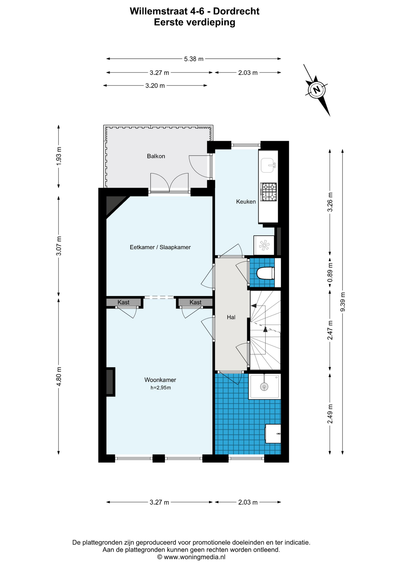 Plattegrond Tussenwoning Willemstraat 6 , Dordrecht