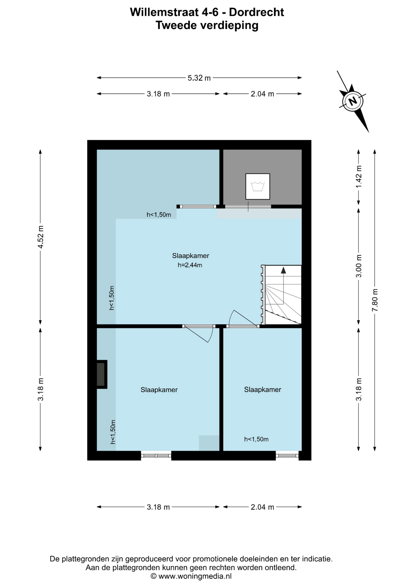 Plattegrond Tussenwoning Willemstraat 6 , Dordrecht