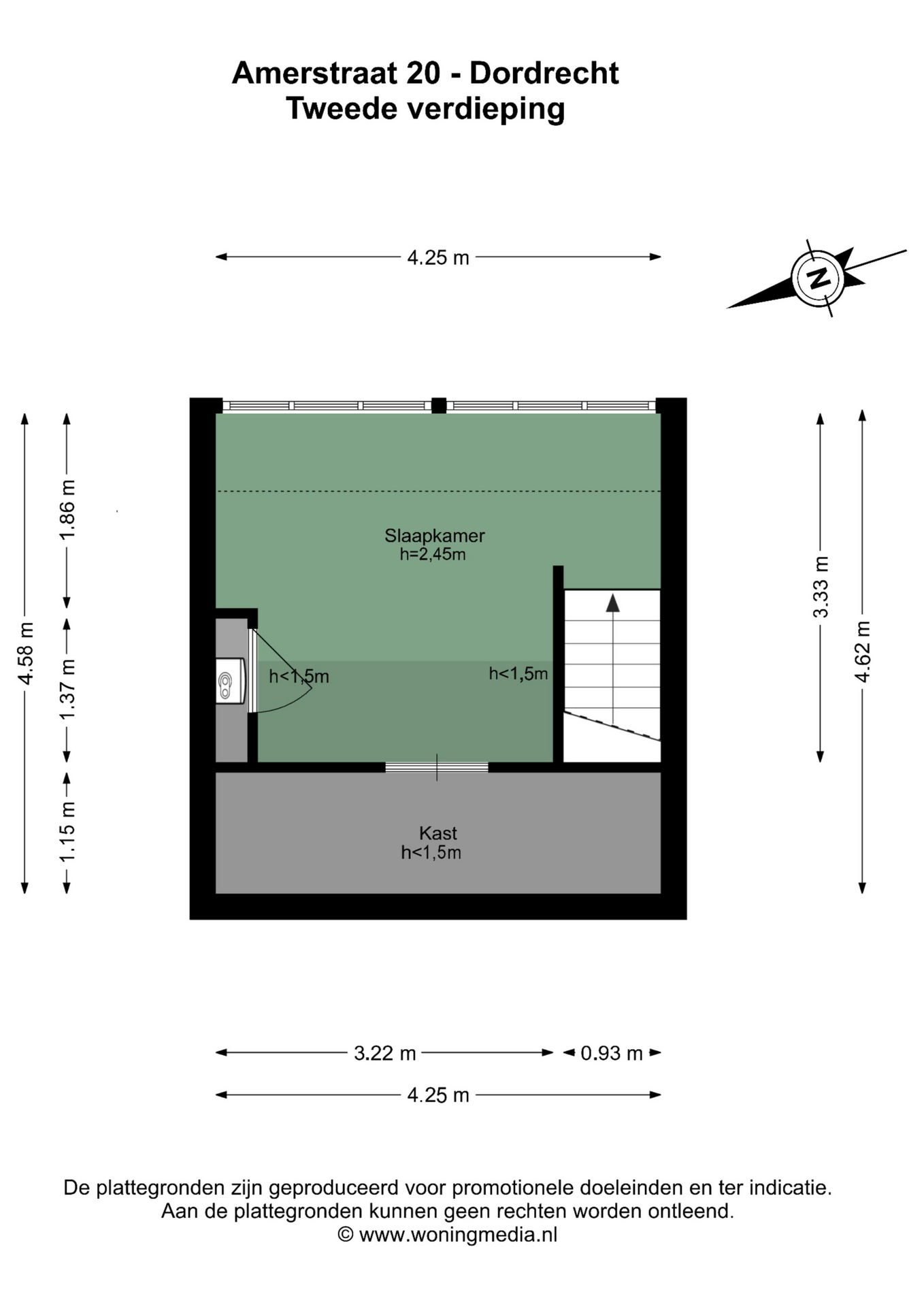 Plattegrond Tussenwoning Amerstraat 20 , Dordrecht