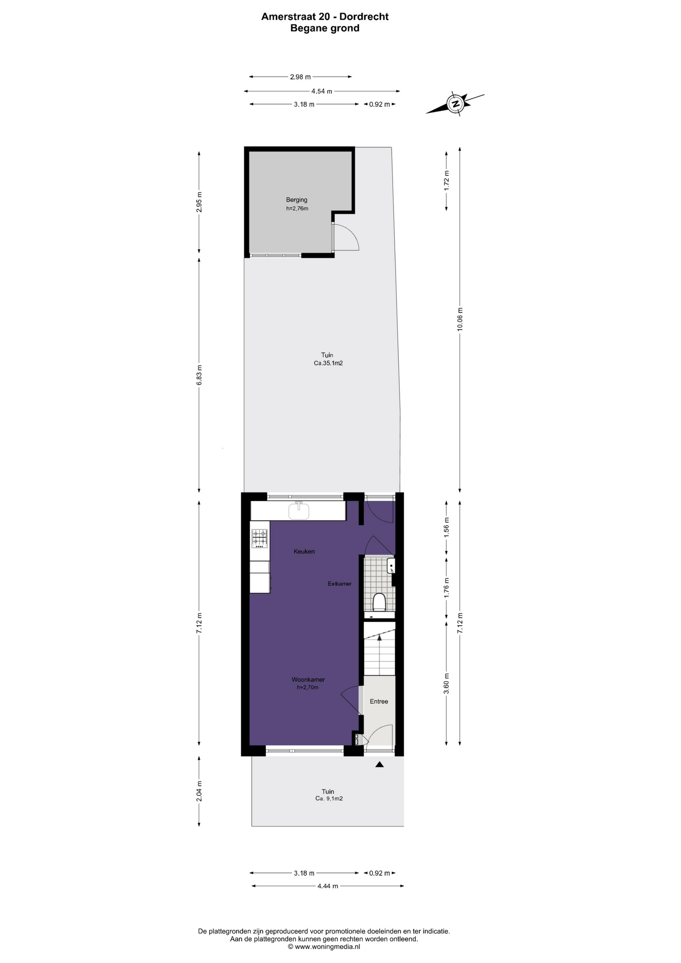 Plattegrond Tussenwoning Amerstraat 20 , Dordrecht