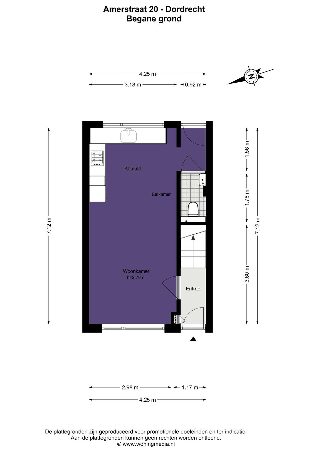 Plattegrond Tussenwoning Amerstraat 20 , Dordrecht