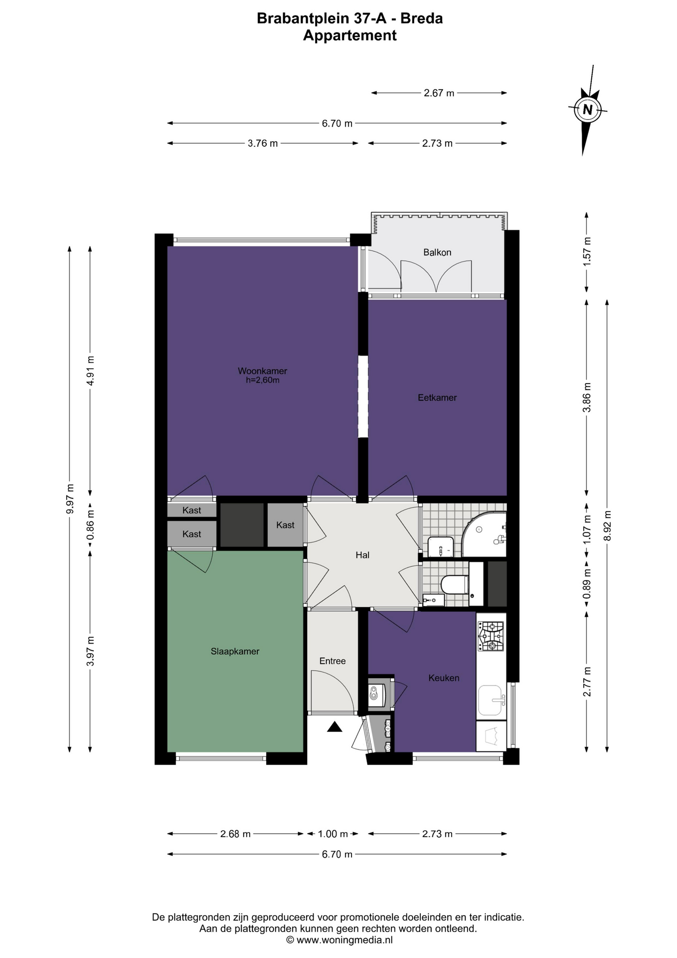 Plattegrond Galerijflat Brabantplein 37  A, Breda