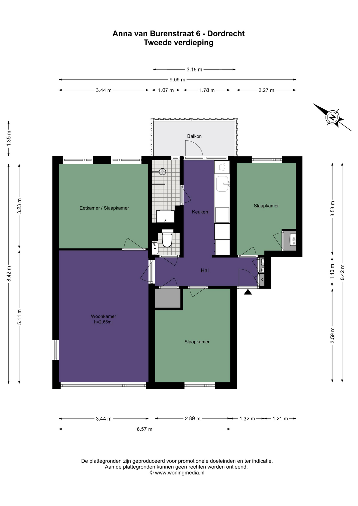 Plattegrond Portiekflat Anna van Burenstraat 6 , Dordrecht