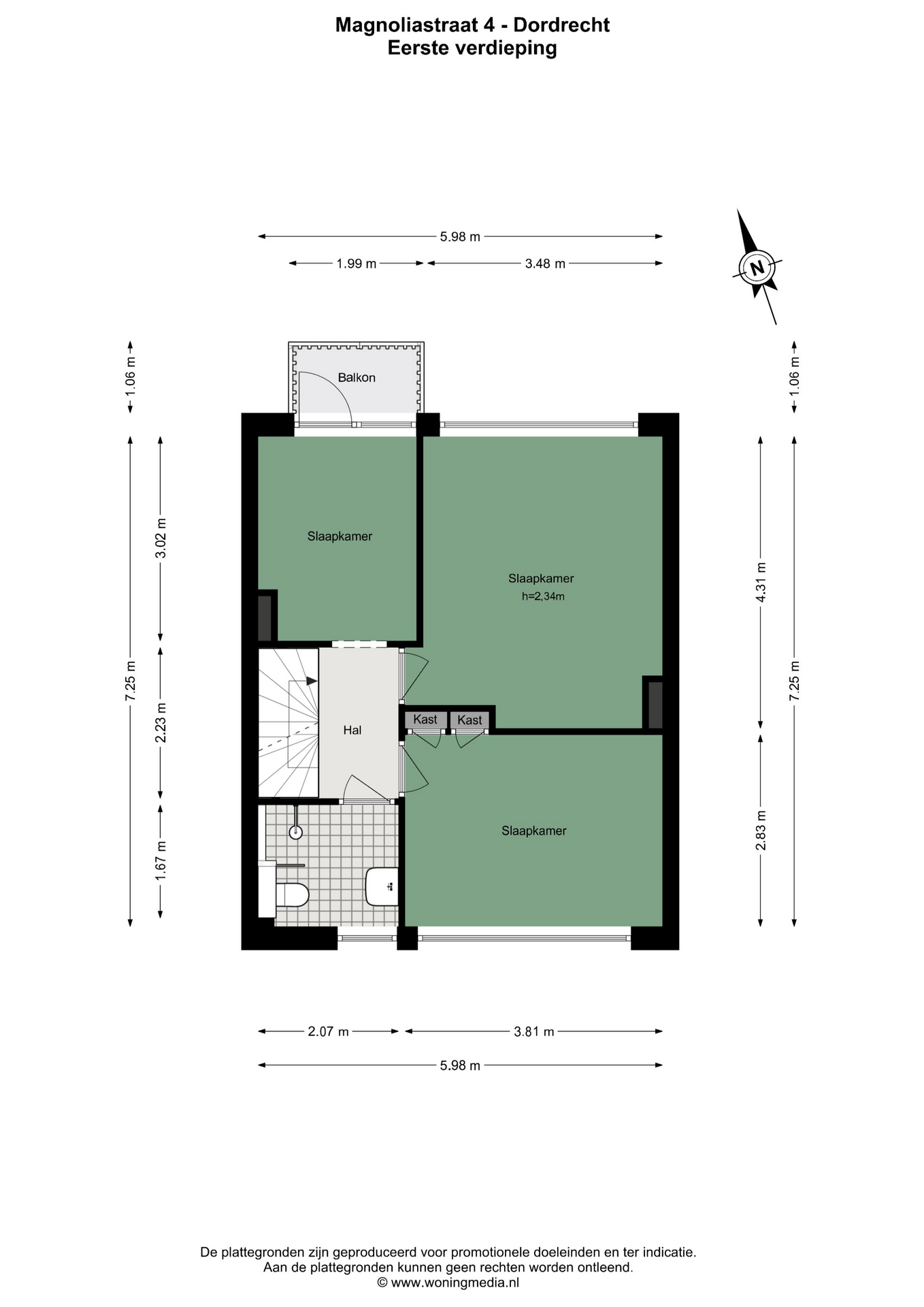 Plattegrond Tussenwoning Magnoliastraat 4 , Dordrecht