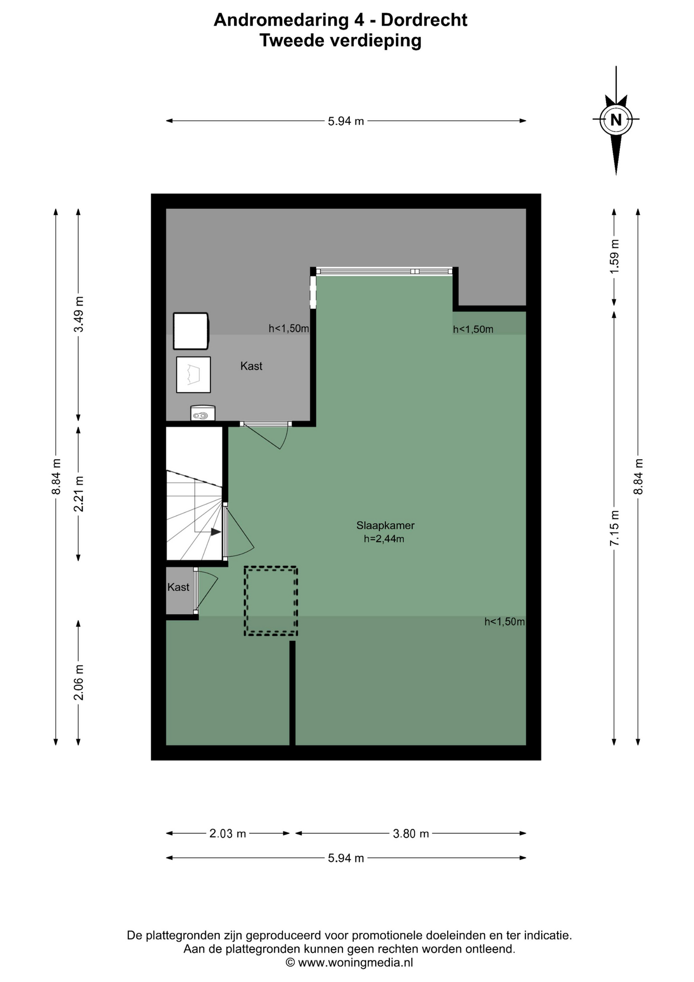 Plattegrond Tussenwoning Andromedaring 4 , Dordrecht