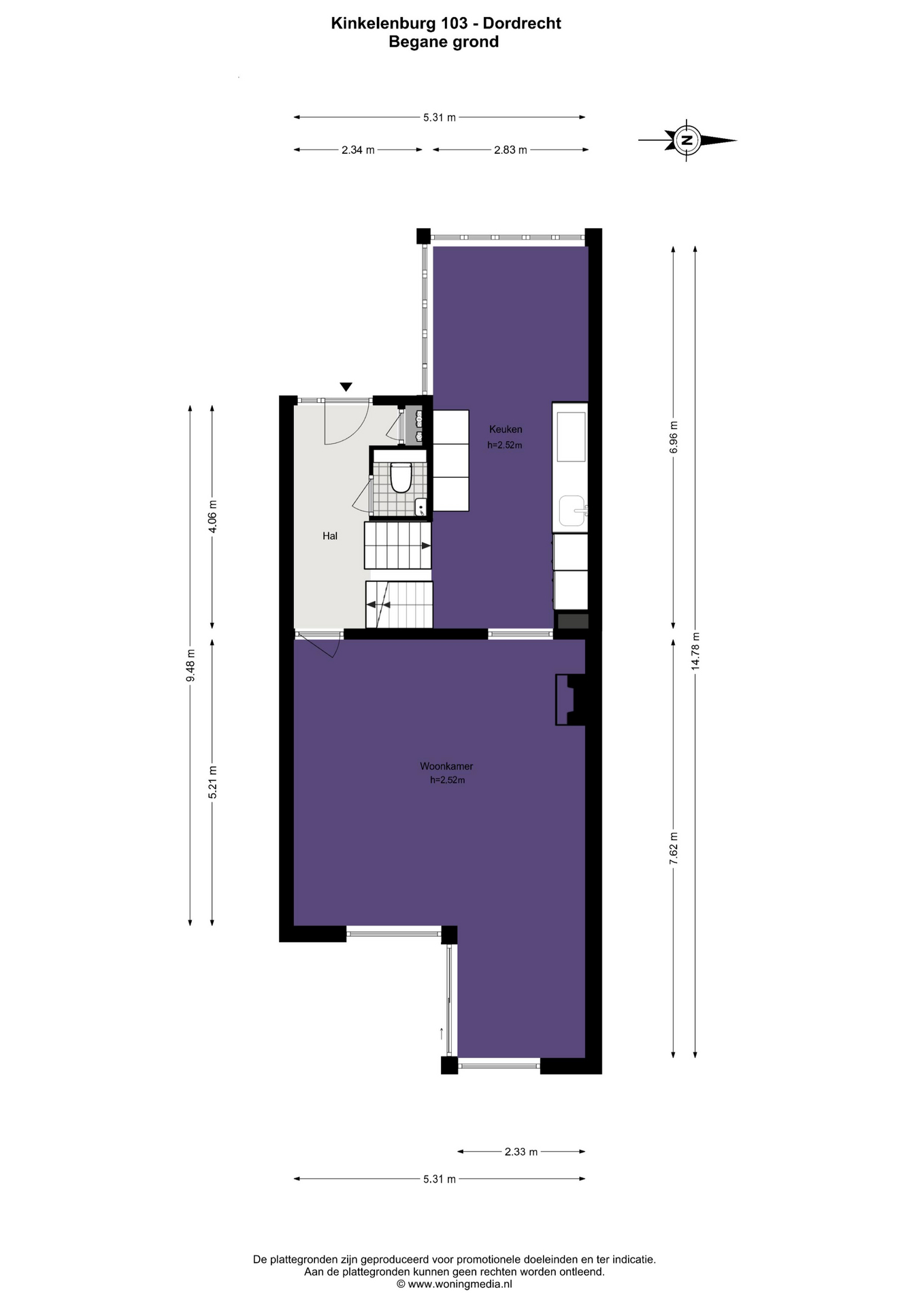 Plattegrond Tussenwoning Kinkelenburg 103 , Dordrecht