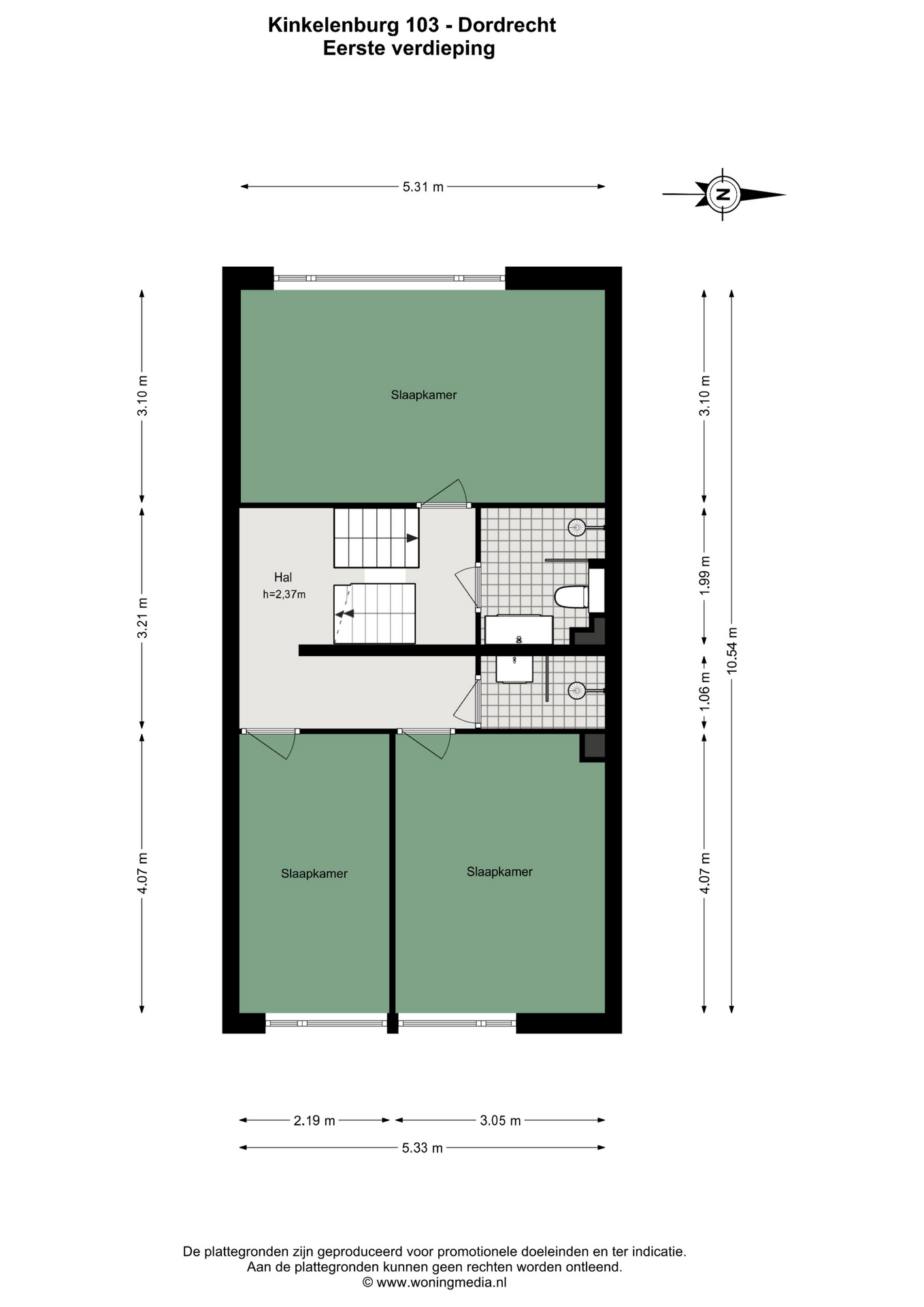 Plattegrond Tussenwoning Kinkelenburg 103 , Dordrecht
