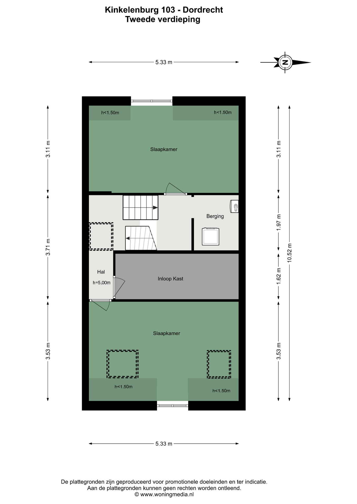 Plattegrond Tussenwoning Kinkelenburg 103 , Dordrecht